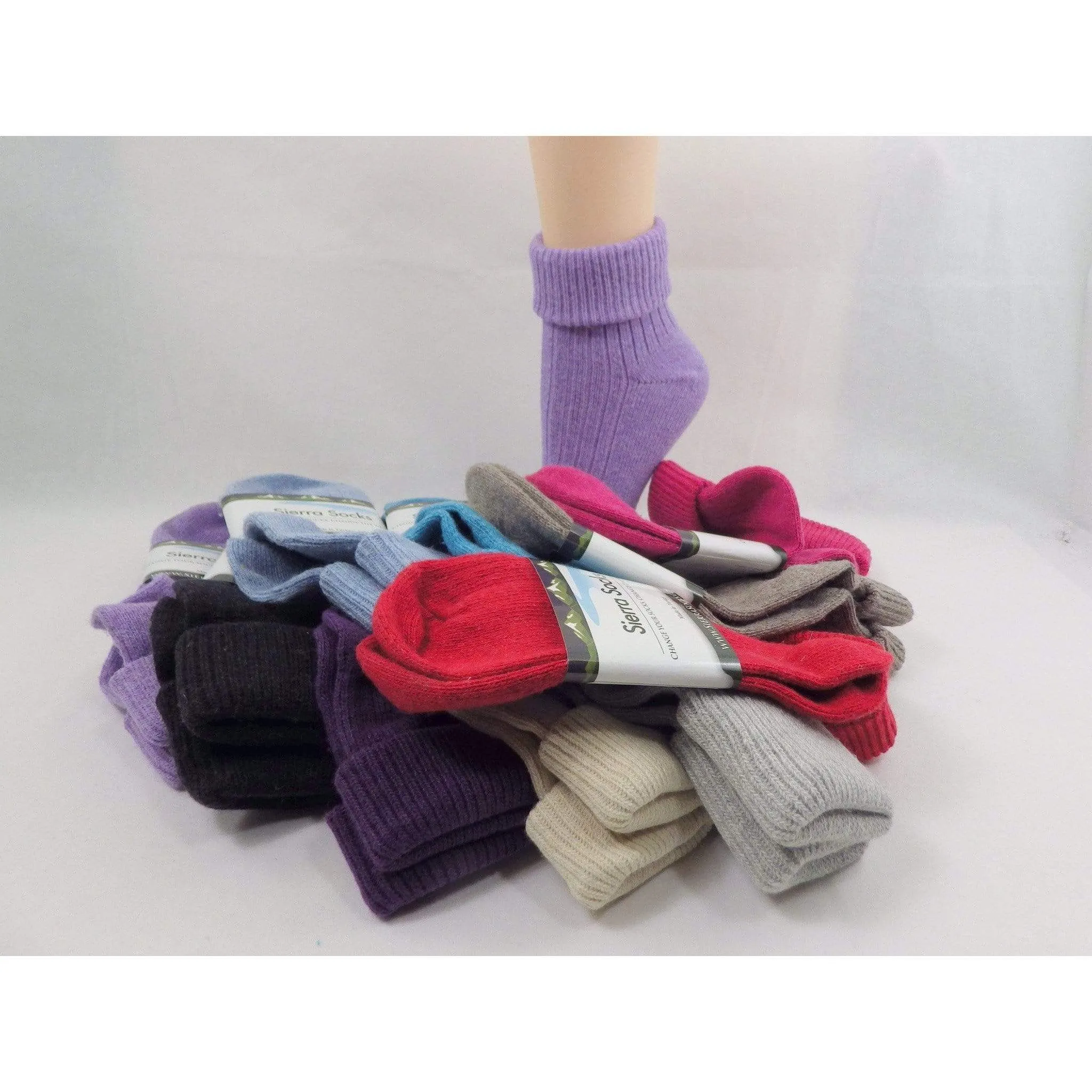 Wool/Cotton Blend Turncuff, Seamless Toe Socks For Women