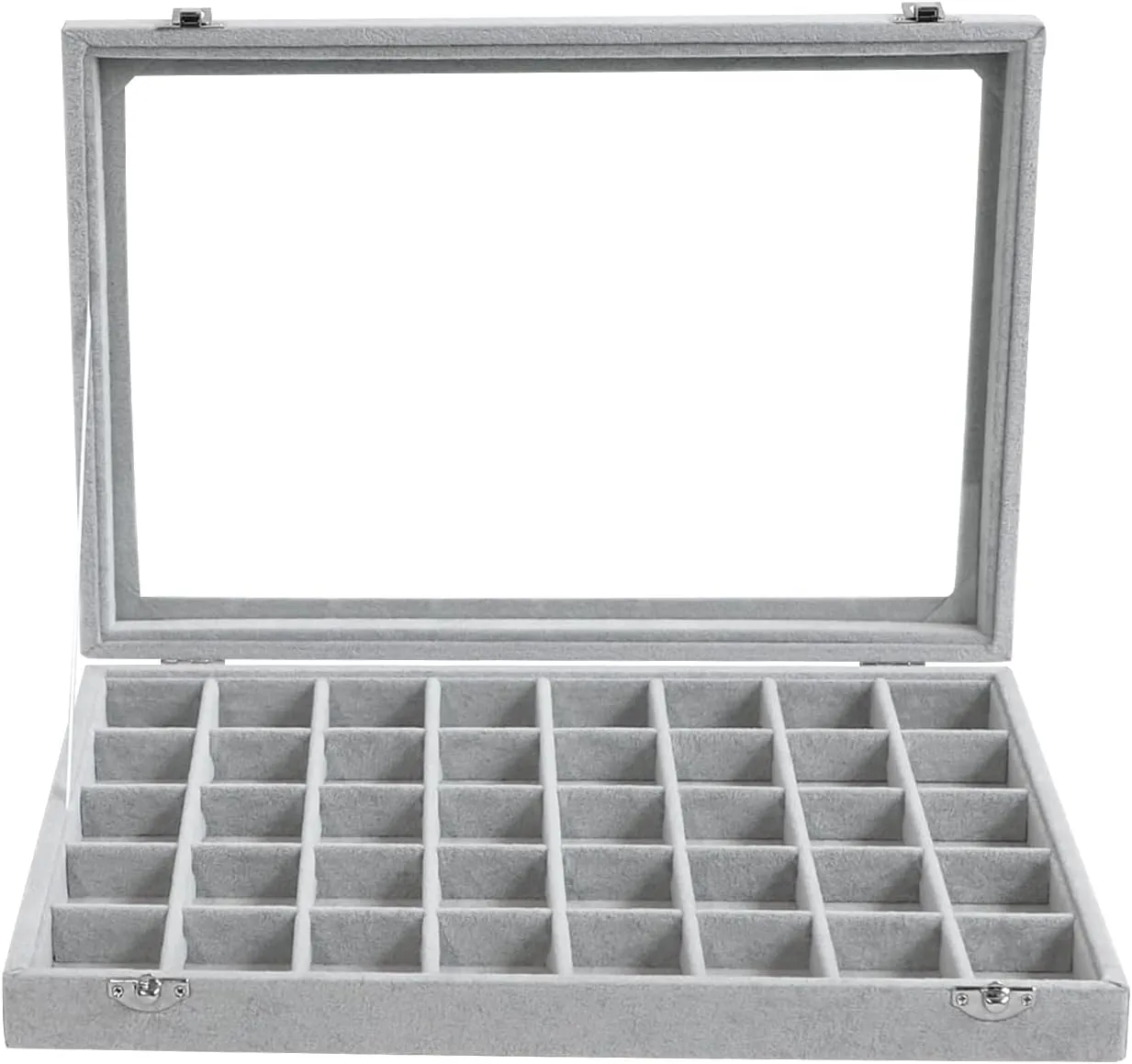 Wudygirl Jewelry Organizer Velvet Jewelry Box 40 Grid Earring Holder Organizer with Lid Ring Holder Ring Display Case Adjustable (Gray)