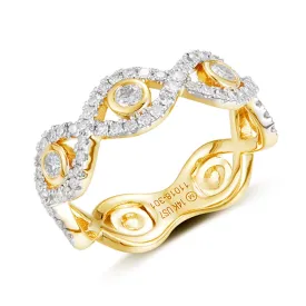 YELLOW GOLD DIAMOND FASHION RING WITH OPEN SCALLOPED SHANK, .56 CT TW