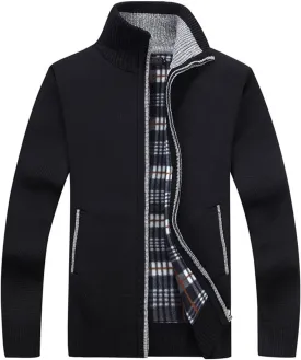 Yeokou Men's Casual Slim Full Zip Thick Knitted Cardigan Sweaters with Pockets