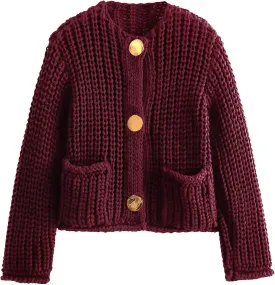 Yimoon Women's Cropped Cardigan Sweater Button Down Chunky Knit Sweater Long Sleeve Fall Open Front Cardigan