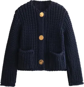 Yimoon Women's Cropped Cardigan Sweater Button Down Chunky Knit Sweater Long Sleeve Fall Open Front Cardigan
