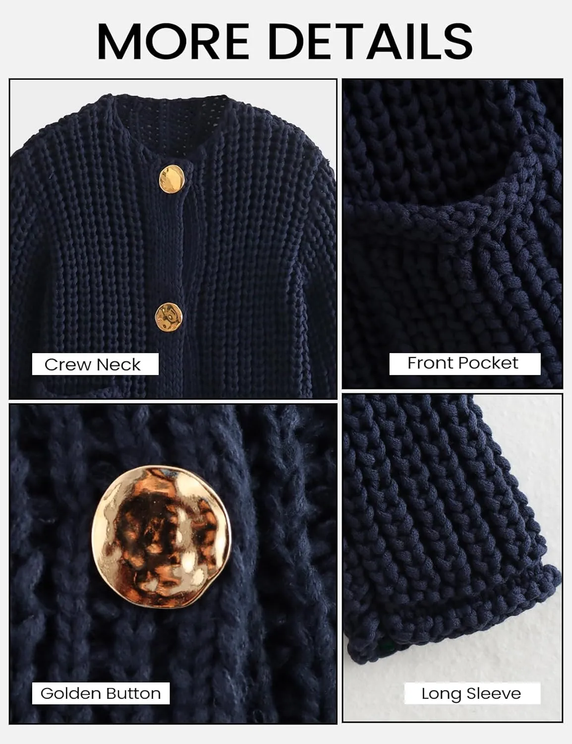 Yimoon Women's Cropped Cardigan Sweater Button Down Chunky Knit Sweater Long Sleeve Fall Open Front Cardigan